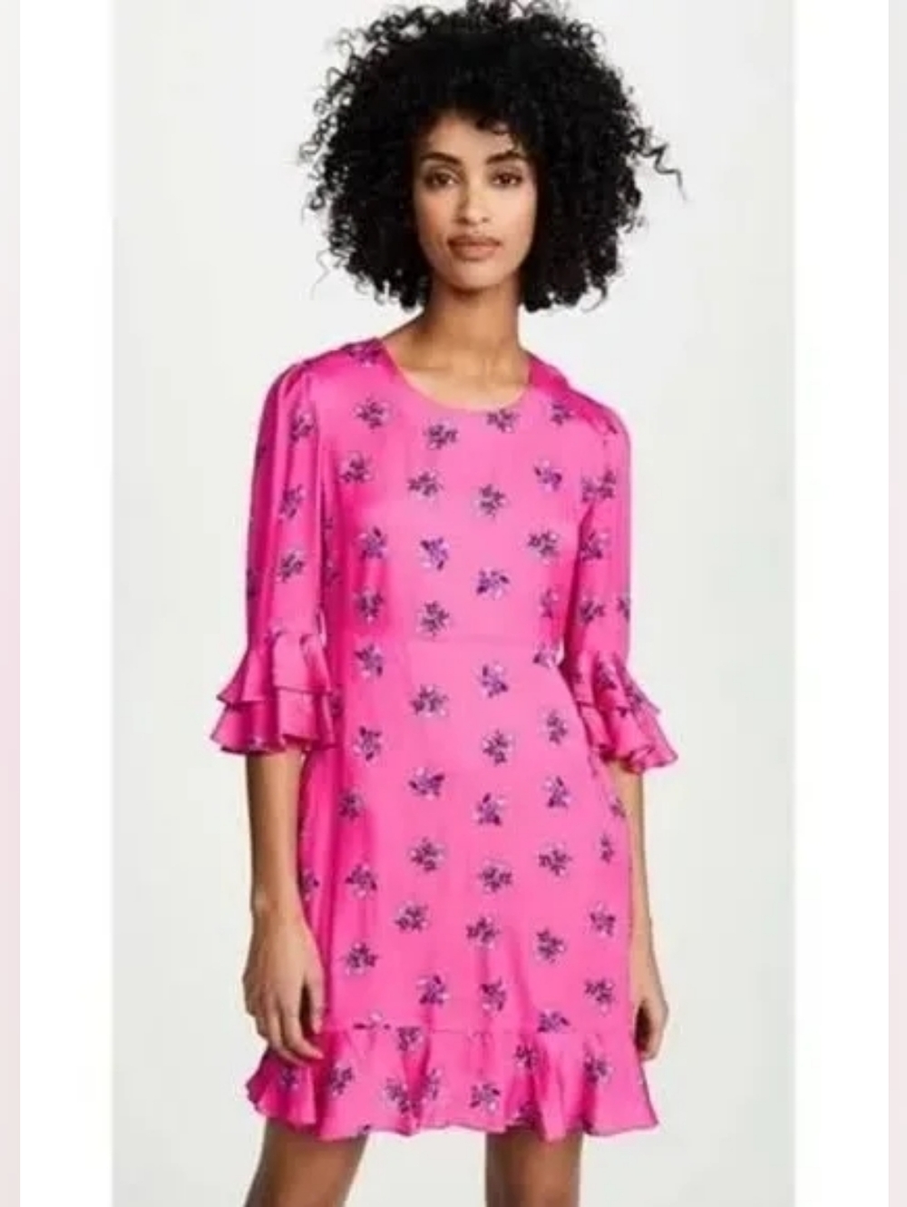 NWT Diane Von Furstenberg Hot Pink Floral Ruffle Shift Dress - Size M